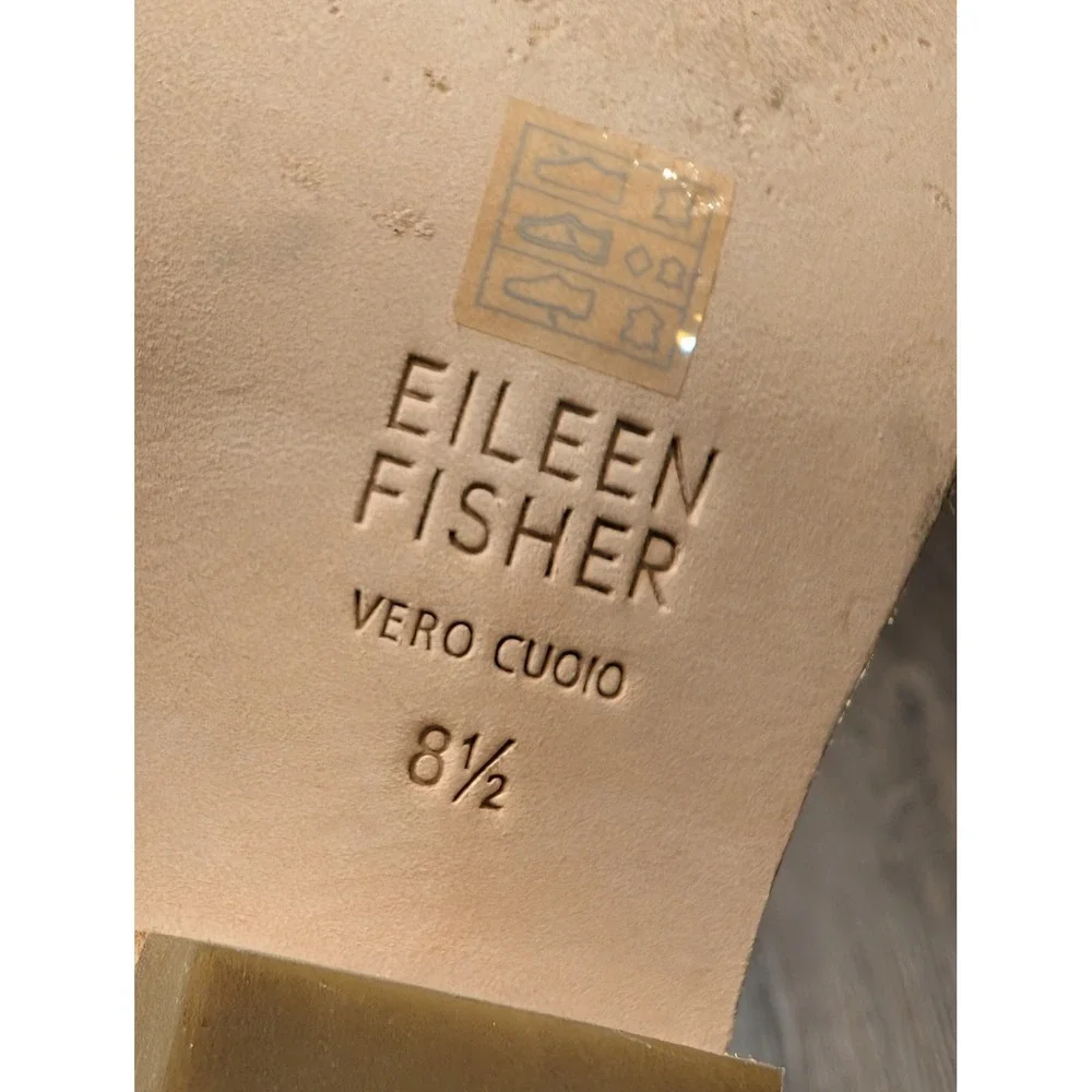 Eileen Fisher Perry Leather Ankle Booties Side Elastic‎ Heel Tan Size 8.5